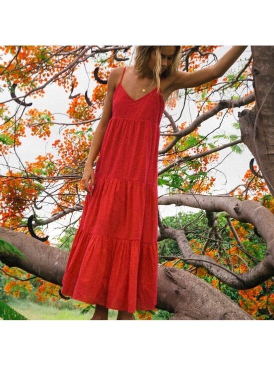 Billabong Dresses & Skirts - Billabong Dance Away Red Cotton Maxi Dress V-neckline